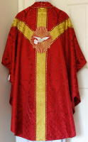 Red Gothic Chasuble traditional, silk damask GL004